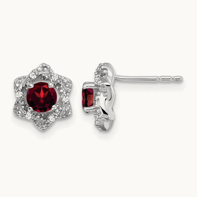 Garnet and Diamond Post Earrings — photo set