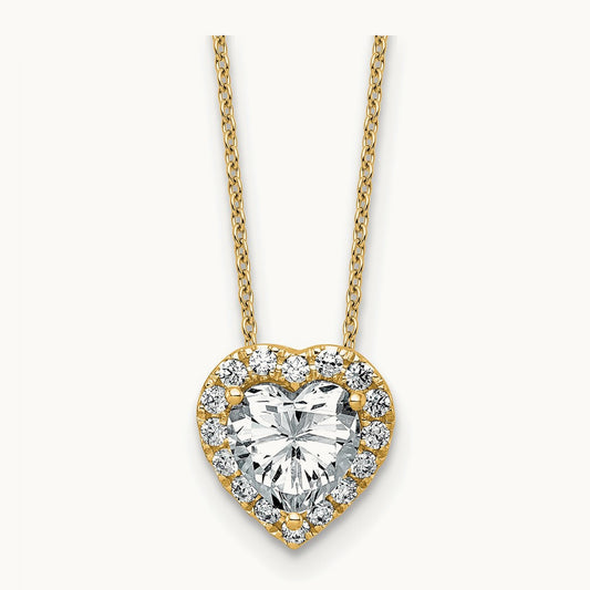 Heart Halo Necklace, 1.75 ct tw Lab-Grown Diamond — 14K Yellow Gold