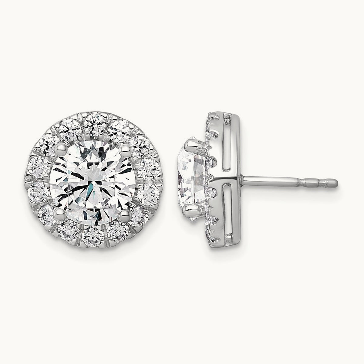 Round Halo Post Earrings, 0.50-7.50 ct tw Lab-Grown Diamond — 5 ct, 14K White Gold