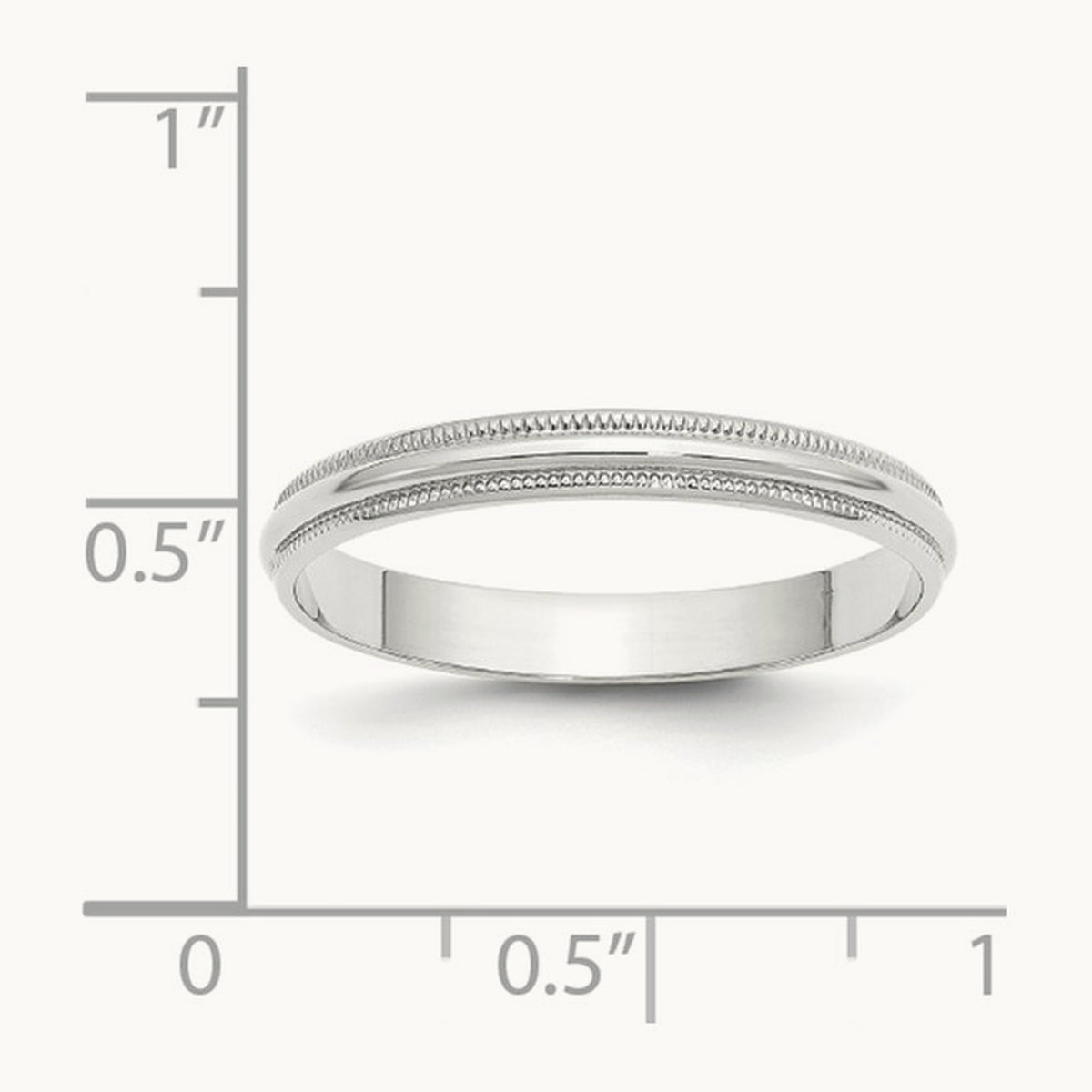 Lightweight Milgrain Half Round Band, 3mm, 10K White Gold