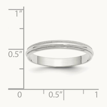 Lightweight Milgrain Half Round Band, 3mm, 10K White Gold