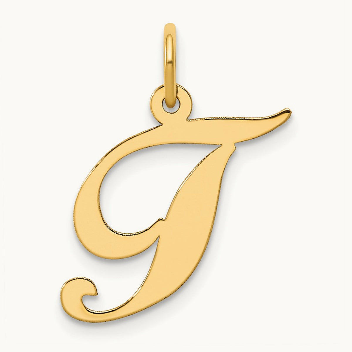 Medium Fancy Script Initial Charm — 14K Yellow Gold, T