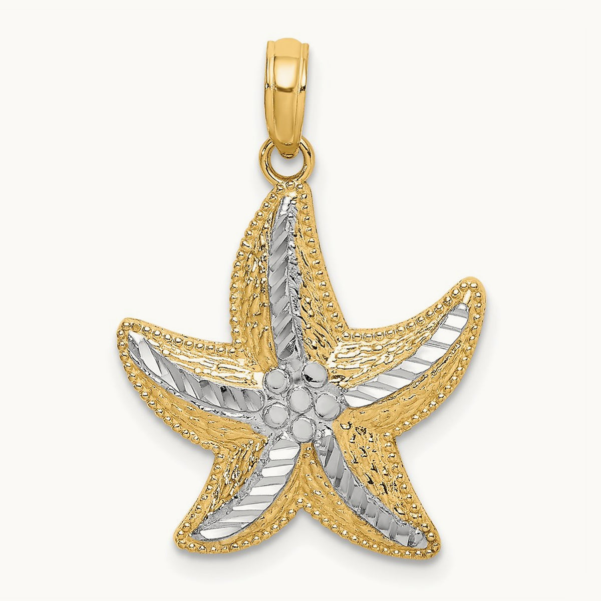Rhodium Diamond-cut Small Starfish Charm, 14K
