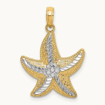 Rhodium Diamond-cut Small Starfish Charm, 14K