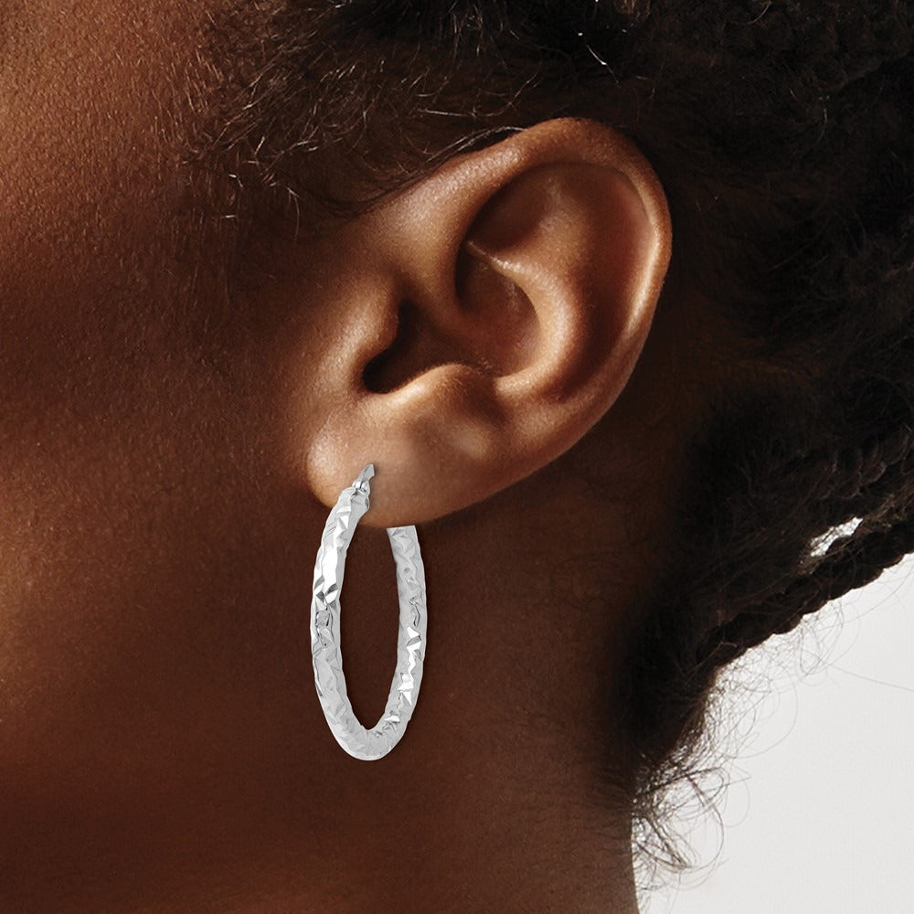 ForeverLite Polished and Textured Hoop Earrings — Leslie's — 10K White Gold, 24mm