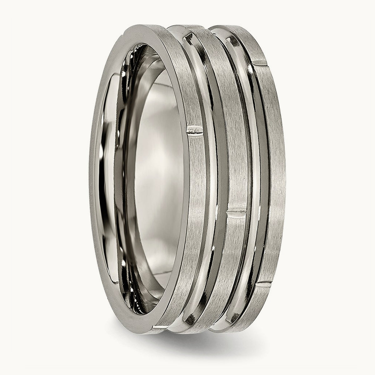 Polished/Satin Grooved & Notched Band, 8mm, Titanium