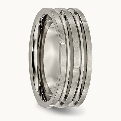 Polished/Satin Grooved & Notched Band, 8mm, Titanium