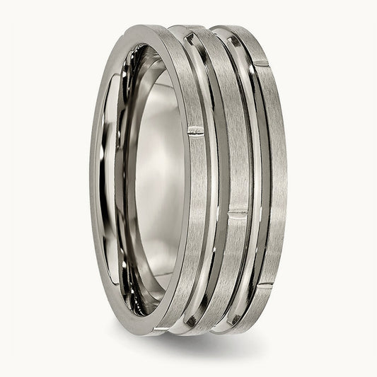 Polished/Satin Grooved & Notched Band, 8mm, Titanium