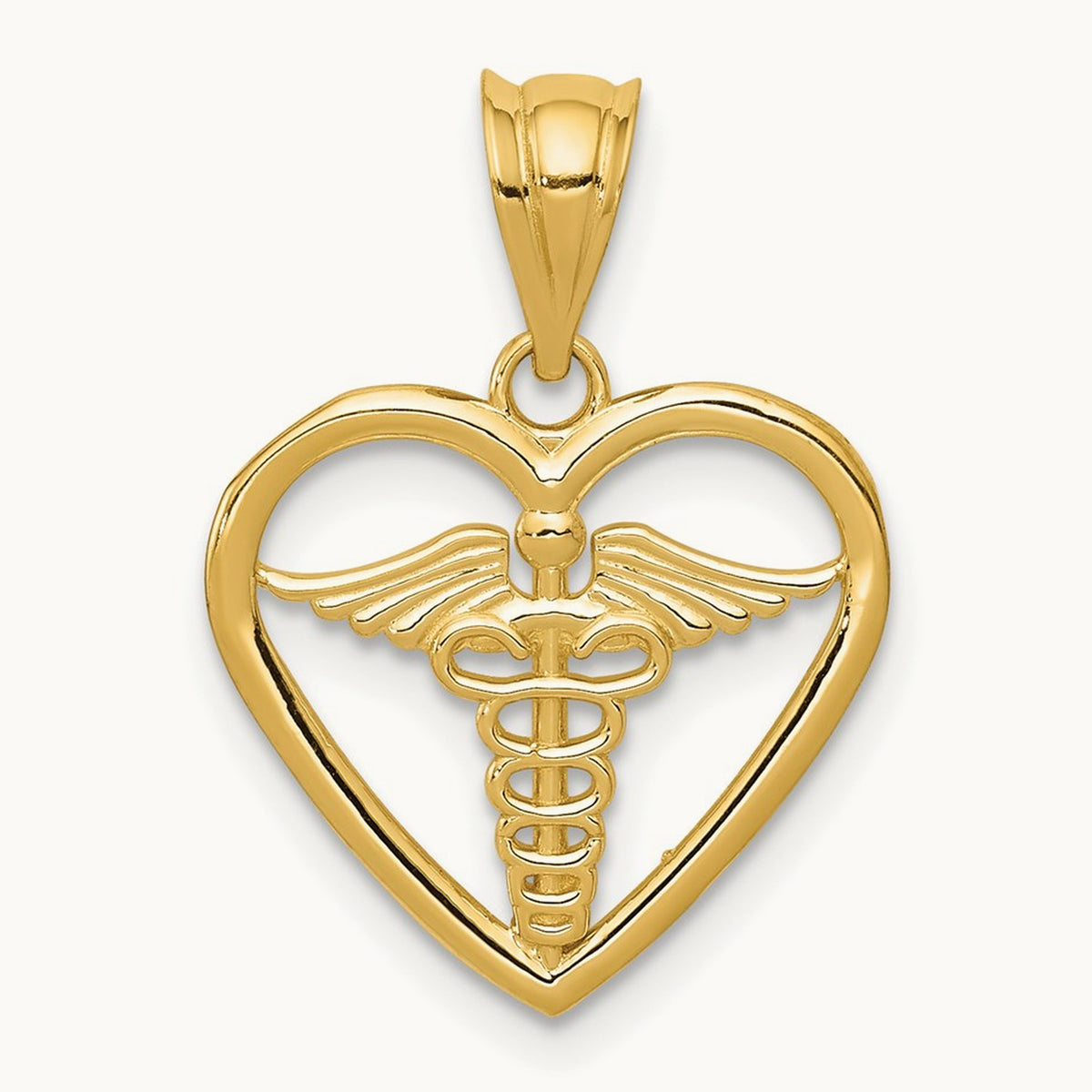 Caduceus Heart Medical Pendant, 14K