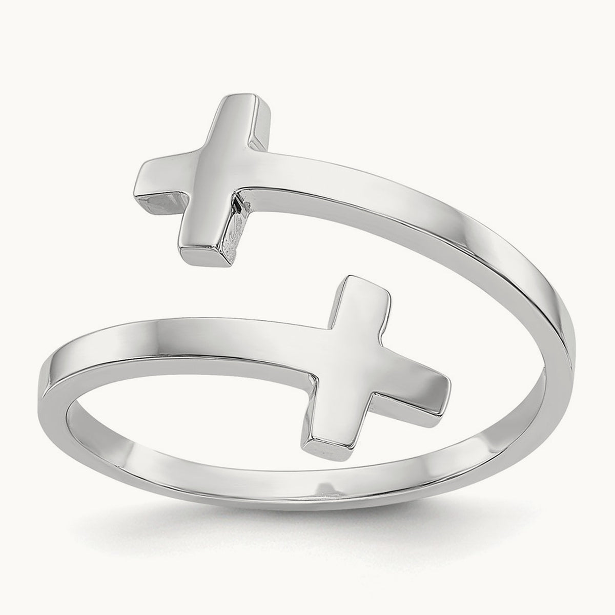 Polished Double Cross Ring — 14K White Gold, 7