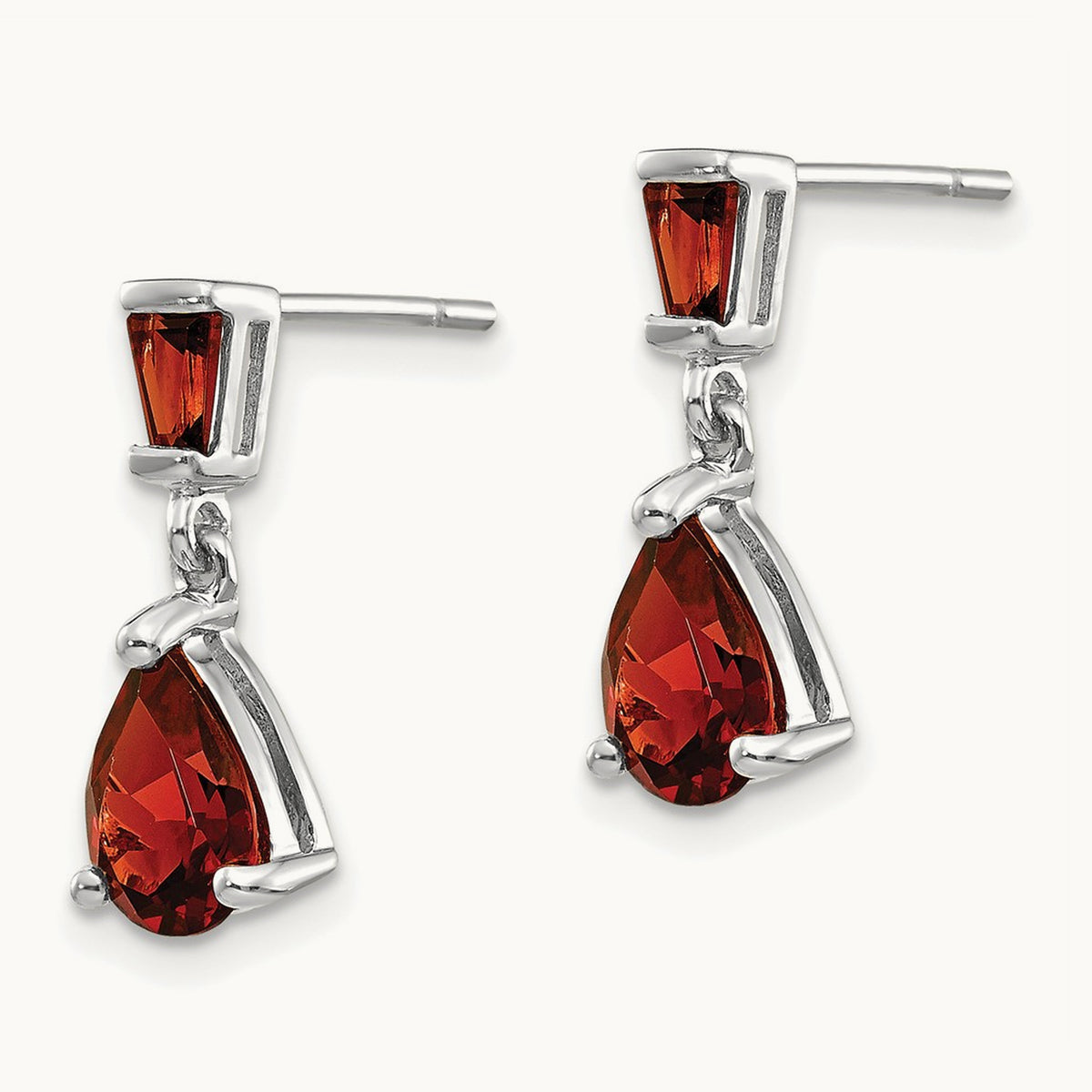 Garnet Dangle Post Earrings — 14K White Gold