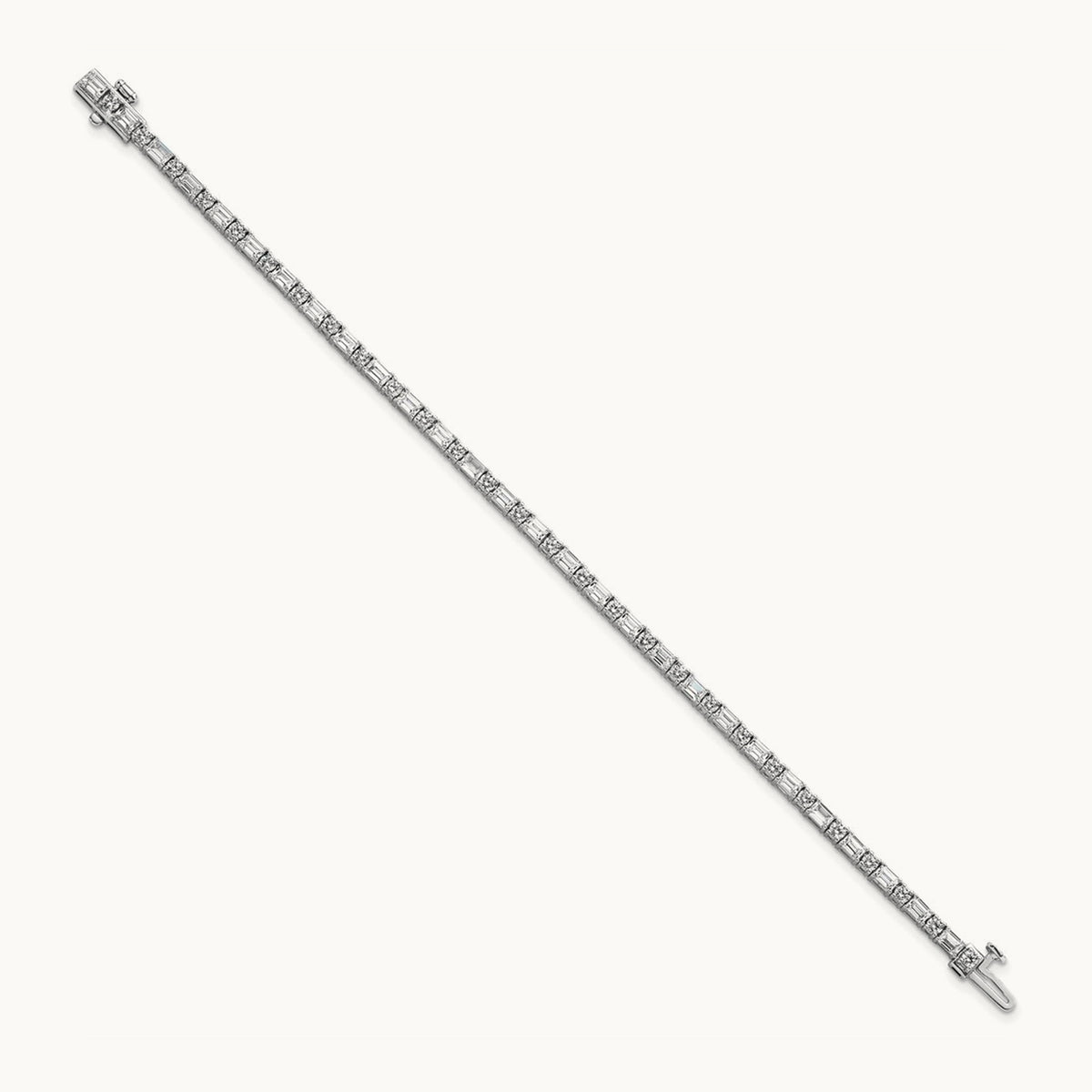 Emerald/Round Tennis Bracelet, 4.75-5.00 ct tw Lab-Grown Diamond — 5 ct, VS (Best), 14K White Gold