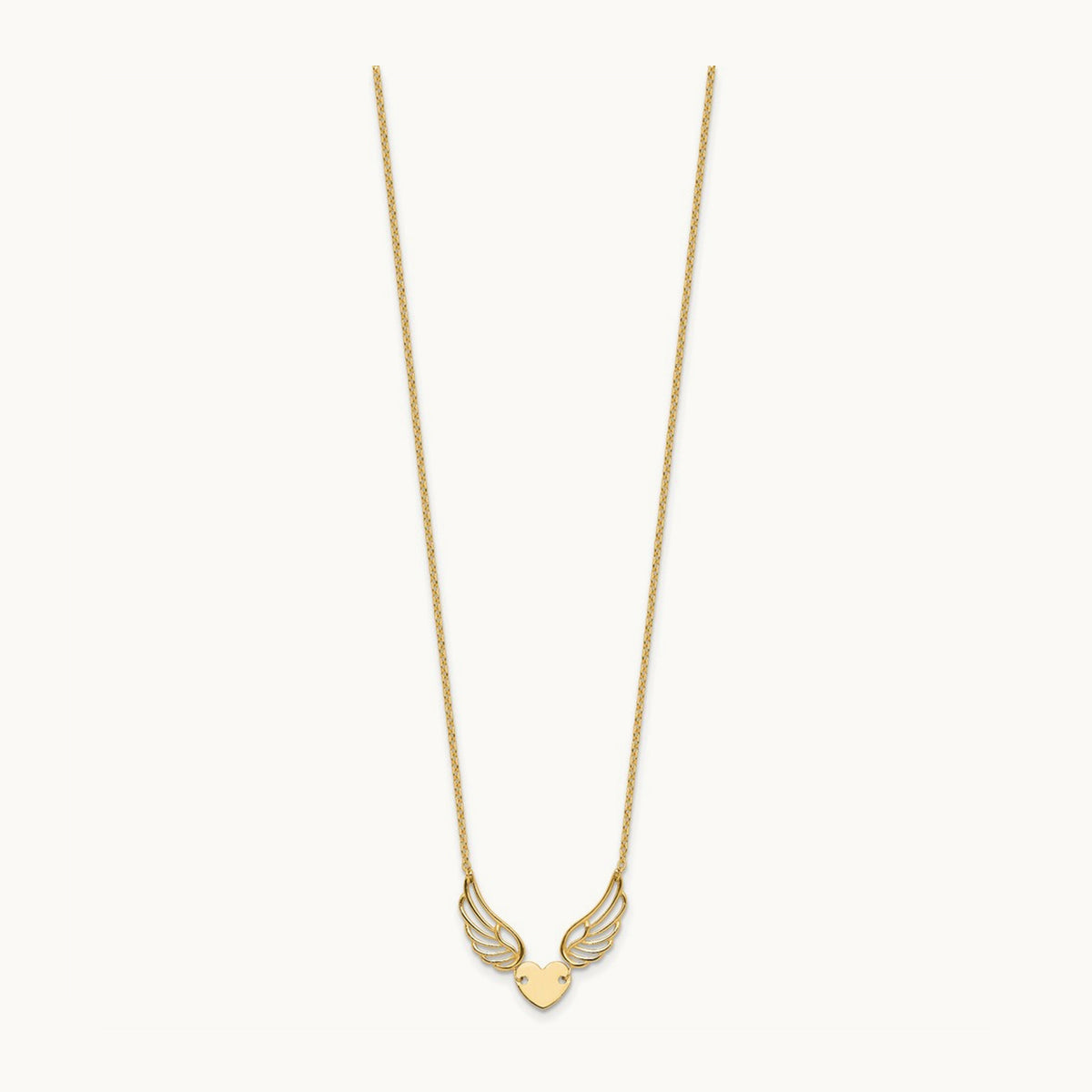 Polished Wings and Heart 17in Necklace, 14K