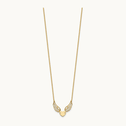 Polished Wings and Heart 17in Necklace, 14K