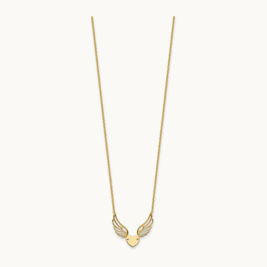 Polished Wings and Heart 17in Necklace, 14K