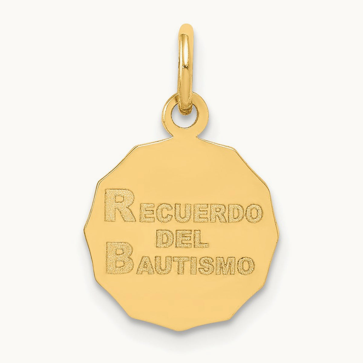 Baptism Spanish Recuerdo Del Bautismo on Back Charm, 14K
