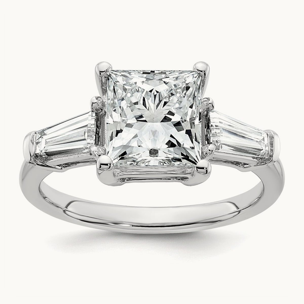 Princess & Baguette Engagement Ring — 14K White Gold, 3 1/5 ct, 7