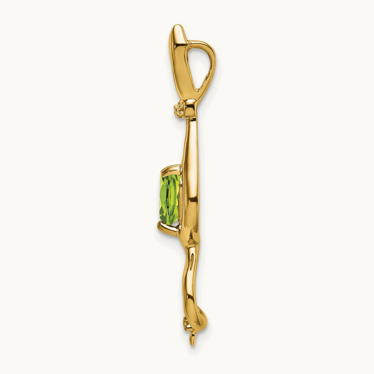 Peridot and Diamond Cat Pendant — 14K Yellow Gold