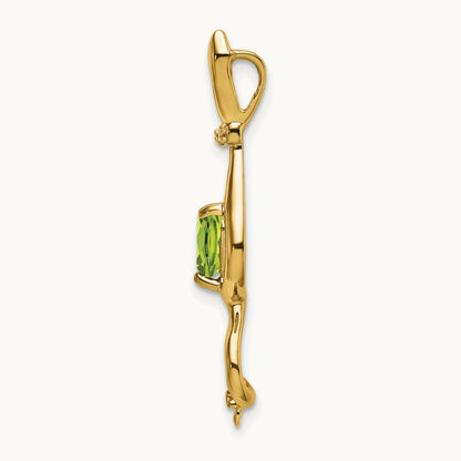 Peridot and Diamond Cat Pendant — 14K Yellow Gold
