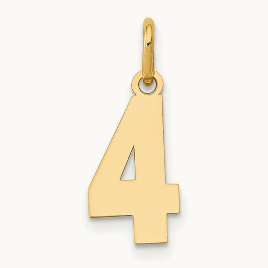 Small Polished Number 4 Charm — 14K Yellow Gold, 14.34mm