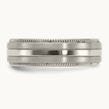 Brushed and Polished Textured Edge Band, 7mm, Titanium