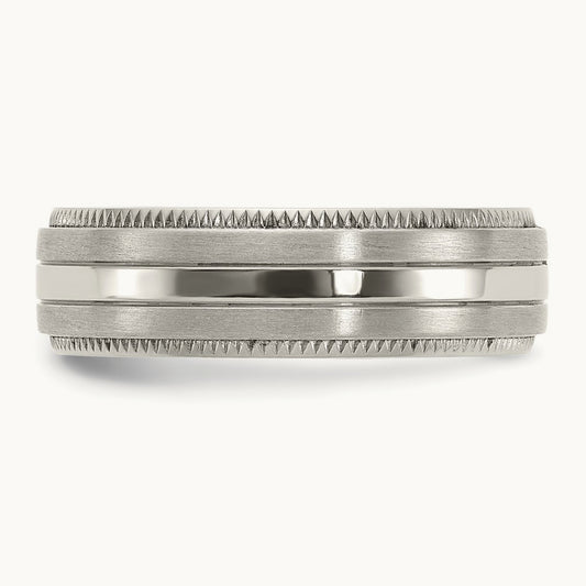 Brushed and Polished Textured Edge Band, 7mm, Titanium