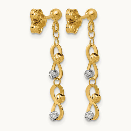 D/C Beaded Infinity Dangle Post Earrings, 14K Two-tone — Leslie's