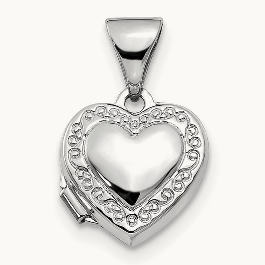 Polished Heart-Shaped Scrolled Locket, 14K White Gold