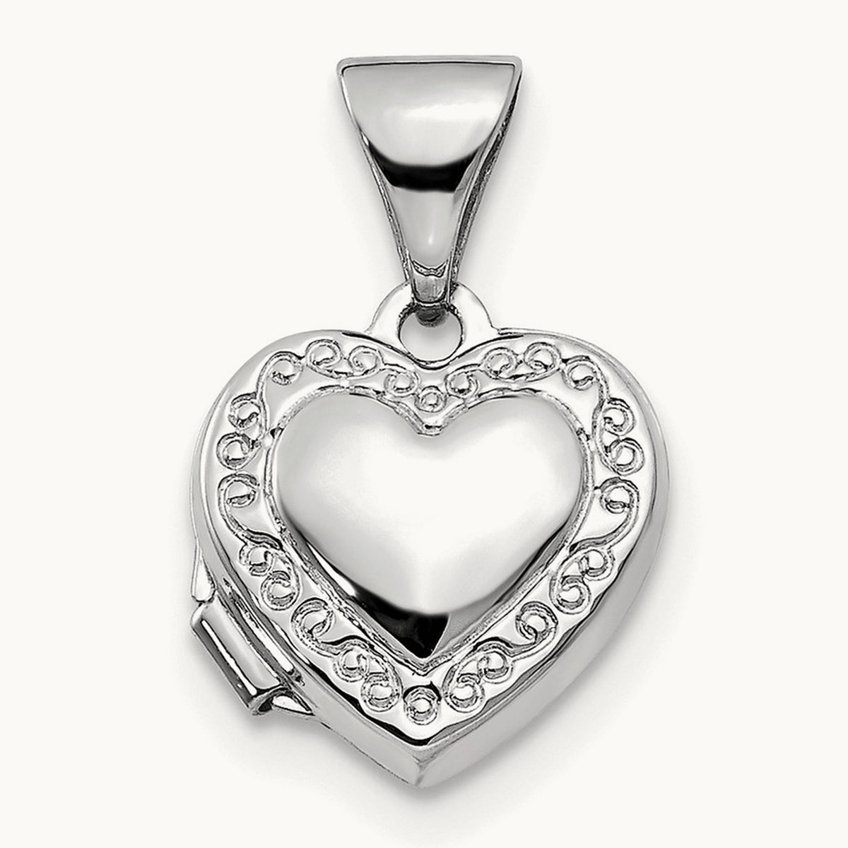 Polished Heart-Shaped Scrolled Locket, 14K White Gold