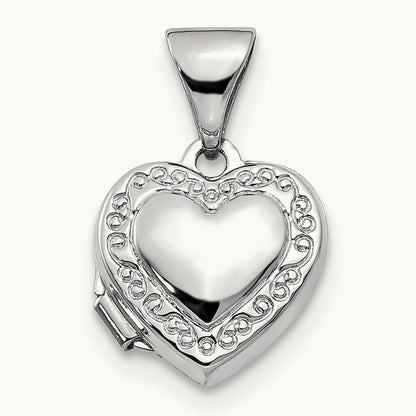 Polished Heart-Shaped Scrolled Locket, 14K White Gold