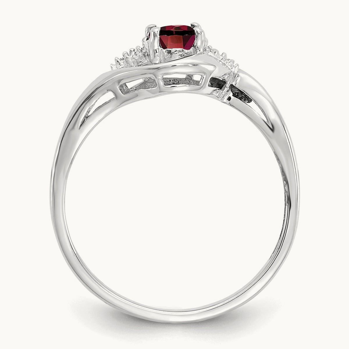 Garnet and Diamond Ring — 14K White Gold