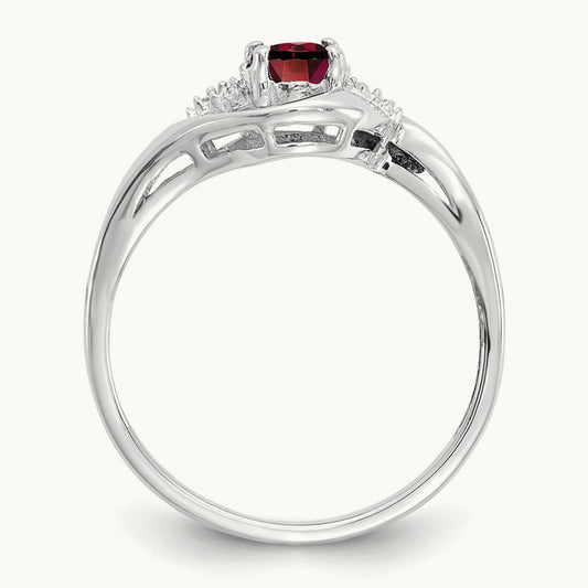 Garnet and Diamond Ring — 14K White Gold