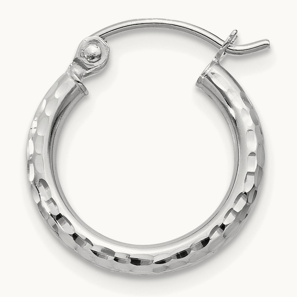 Single 14k White Gold Diamond-cut Round Tube Hoop Earring, 2mm