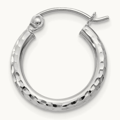 Single 14k White Gold Diamond-cut Round Tube Hoop Earring, 2mm