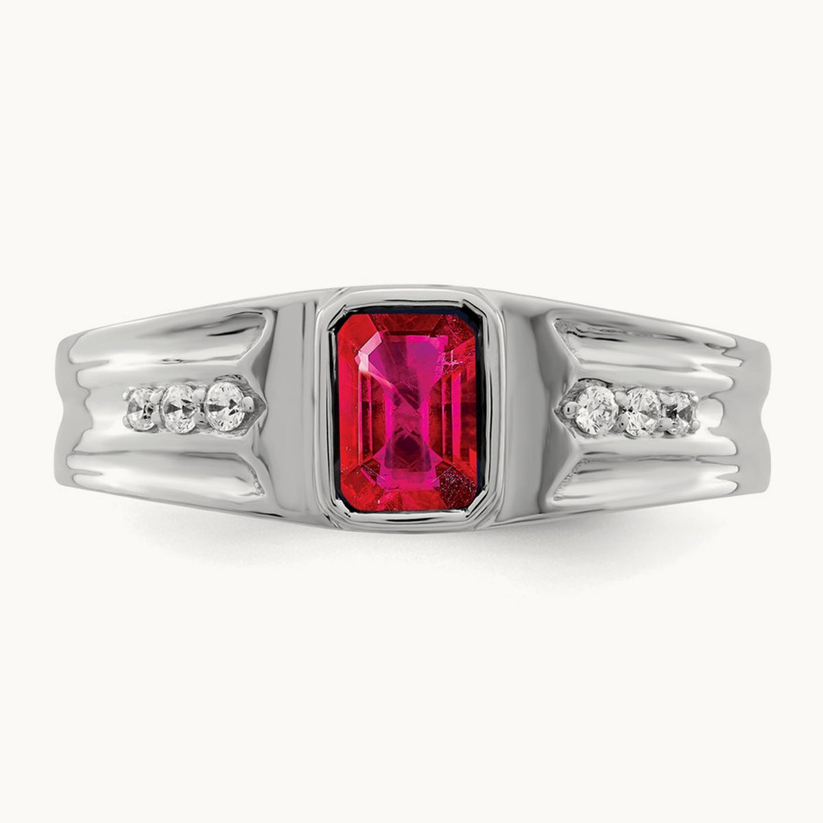 Created Ruby and Diamond Men's Ring — 14K White Gold, 10