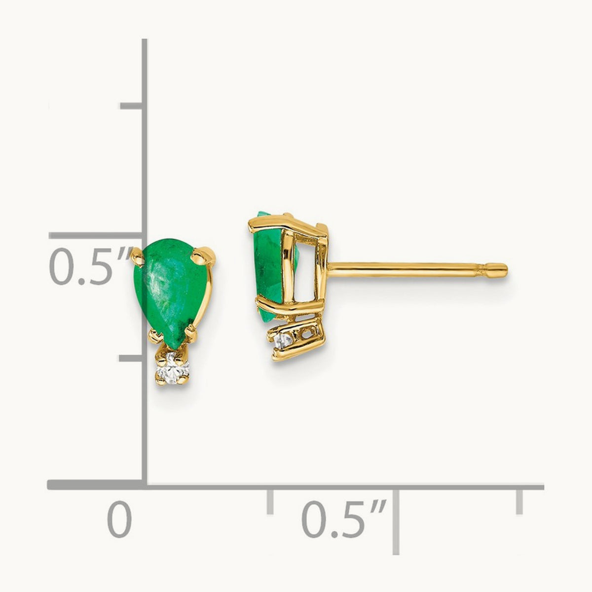 6x4 Pear Emerald and Diamond Earrings, 14K