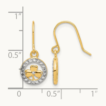 D/C Clover in Circle Dangle Earrings, 14K with White Rhodium