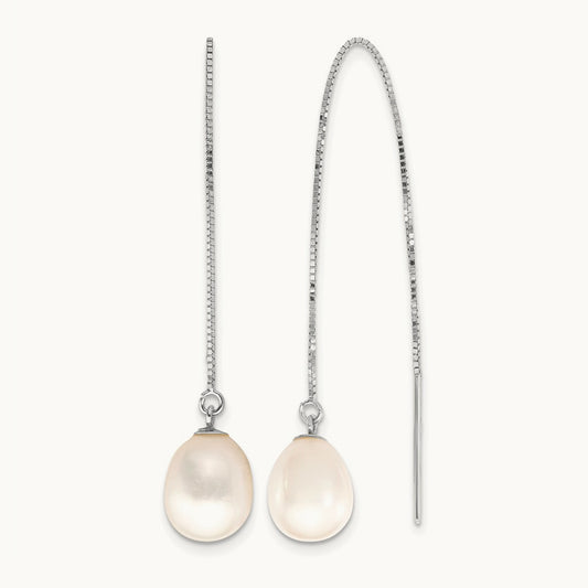 WG 6- Teardrop Freshwater Cultured Pearl Threader Earrings, 8mm, 14K