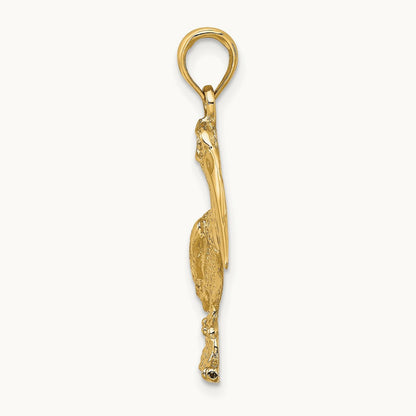 Standing Pelican Charm — 14K Yellow Gold