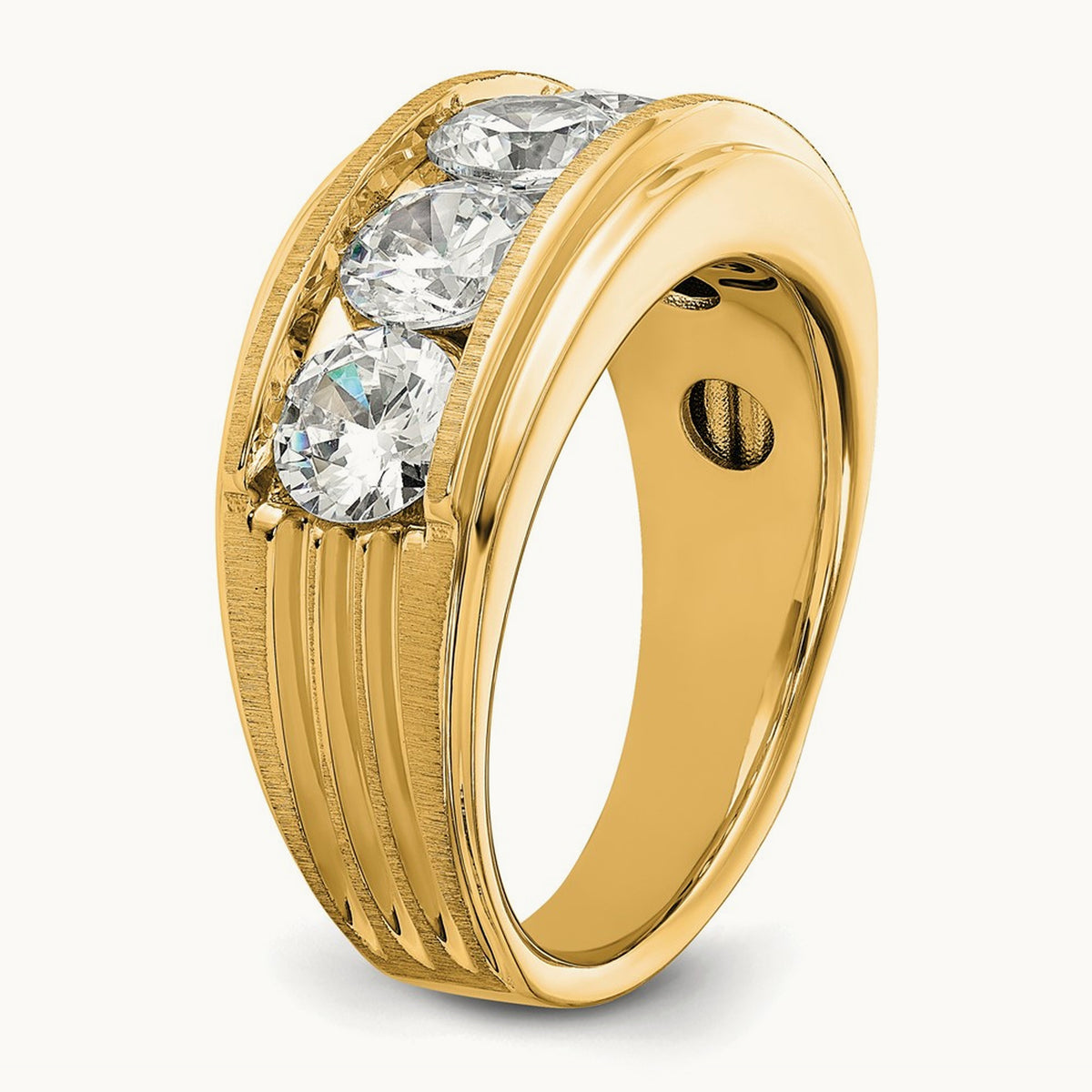 5 Stone Polished Brushed and Grooved Men's Ring Mounting