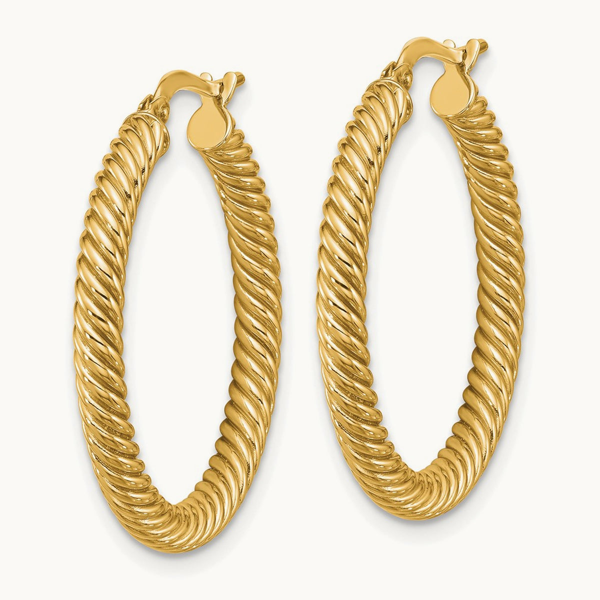 Twisted Round Hoop Earrings — 14K Yellow Gold, 3x26mm