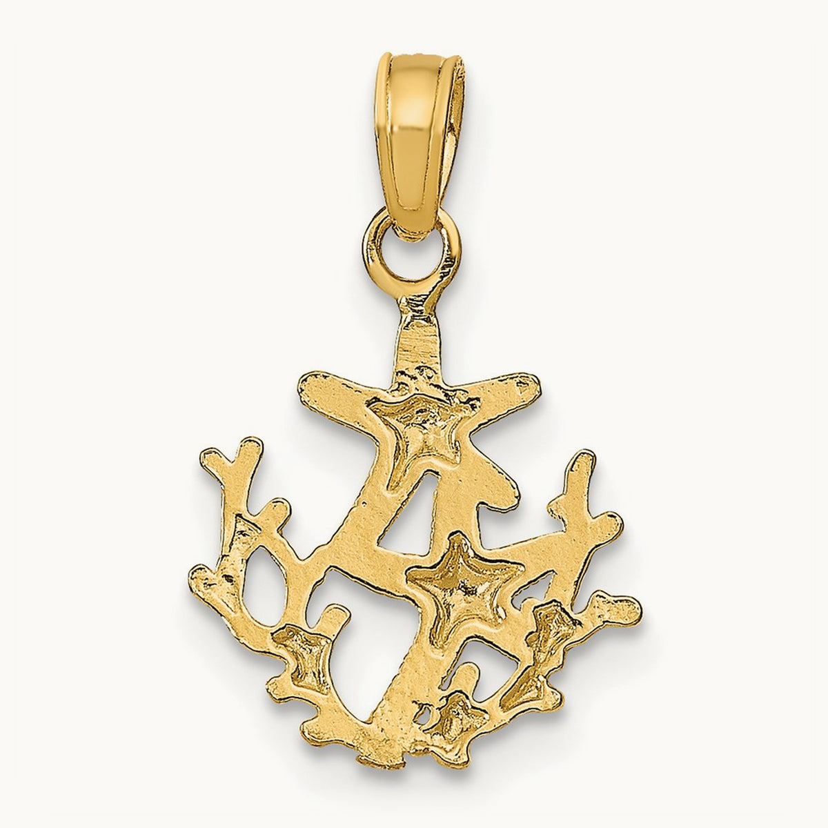 Textured Mini Double Starfish and Coral Charm, 14K