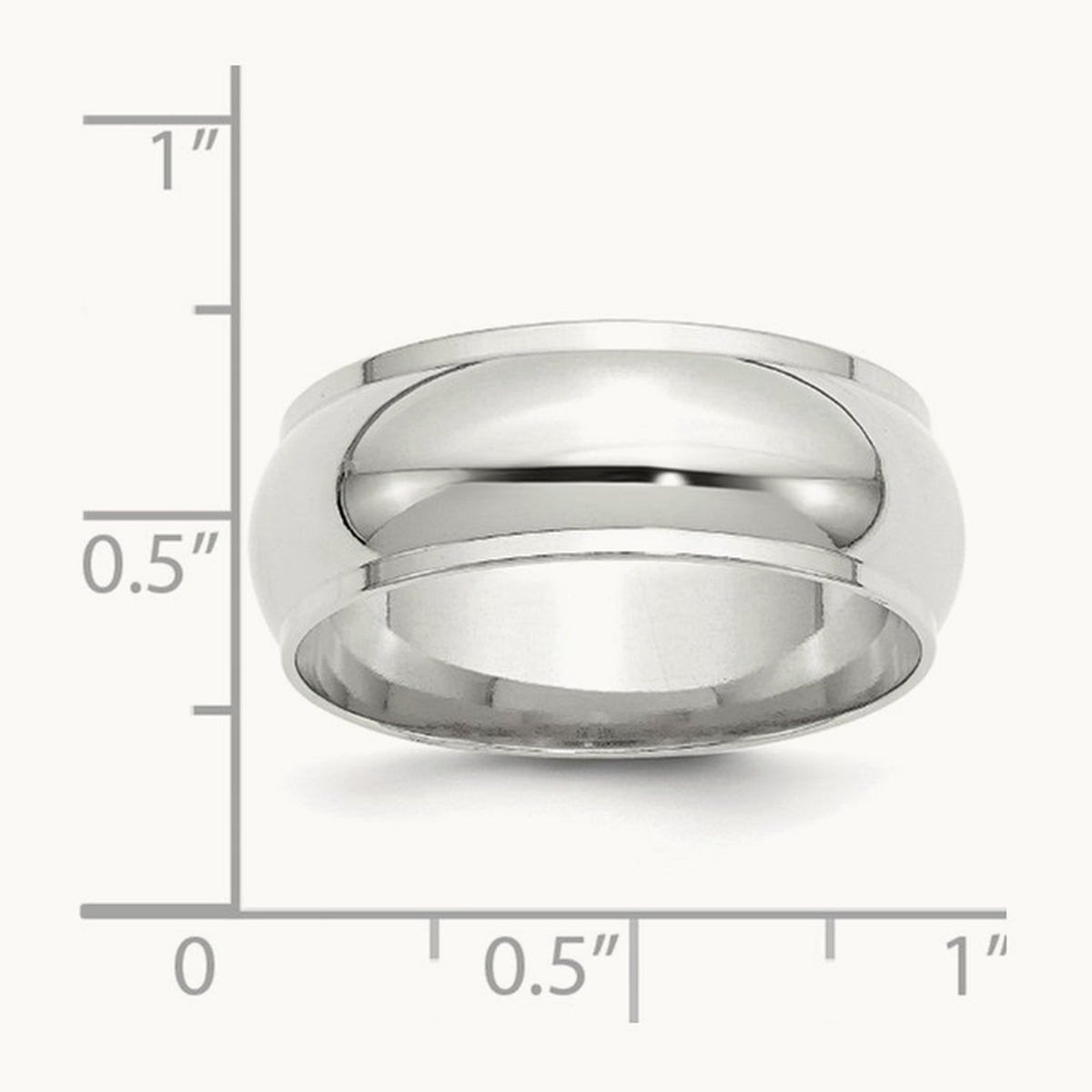 Half Round with Edge Band, 8mm, 10K White Gold