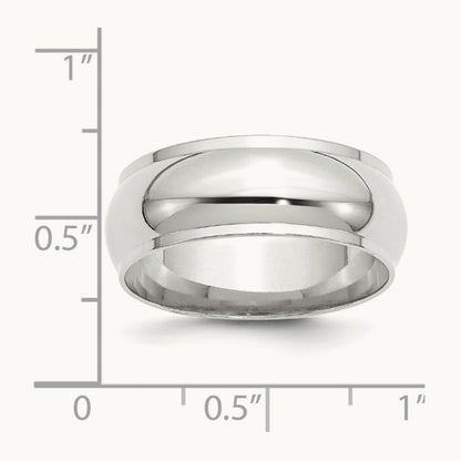 Half Round with Edge Band, 8mm, 10K White Gold