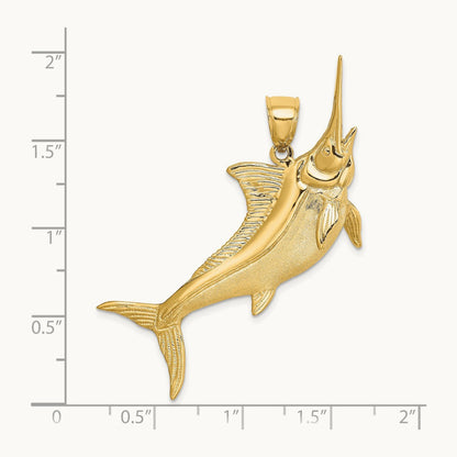 3-D Satin / Polished Marlin Charm, 14K
