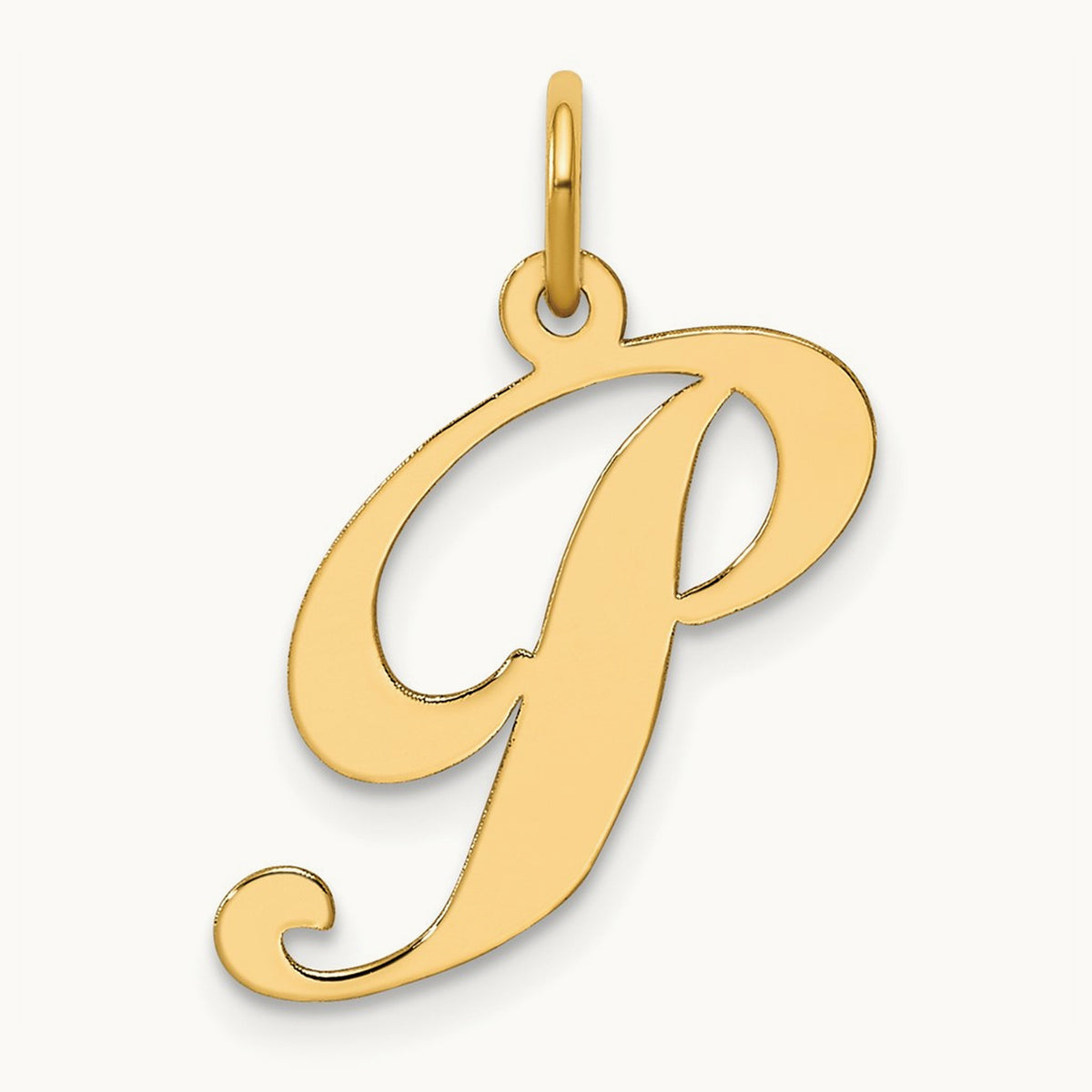Medium Fancy Script Initial Charm — 14K Yellow Gold, P