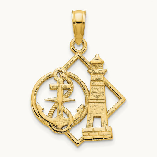 Lighthouse and Anchor Charm, 14K Yellow Gold