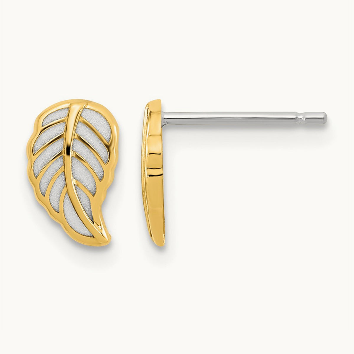 Leaf Post Earrings, 14K Two Tone