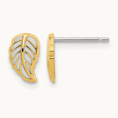Leaf Post Earrings, 14K Two Tone