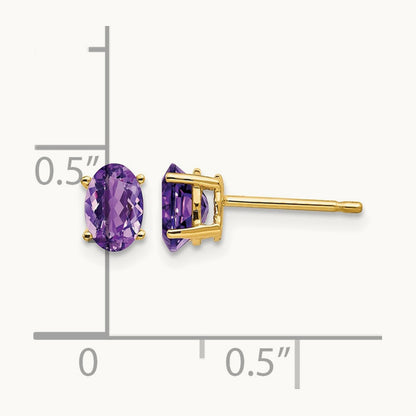 6x4mm Oval Amethyst Earrings, 14K